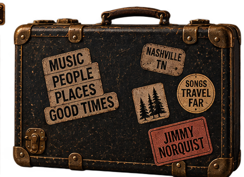 Vintage road case covered with Jimmy Norquist travel stickers
